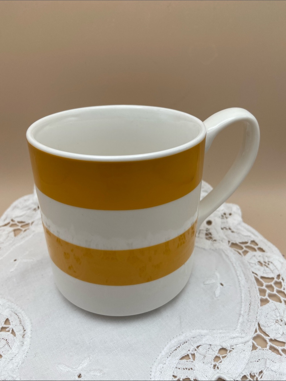 HBC Stripes Two-Tone Yellow and White Striped Ceramic Mug